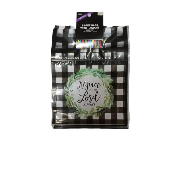 Inspirational Christmas Gift Bags Rejoice in the Lord Black White Check Set 24 - Picture 8 of 9
